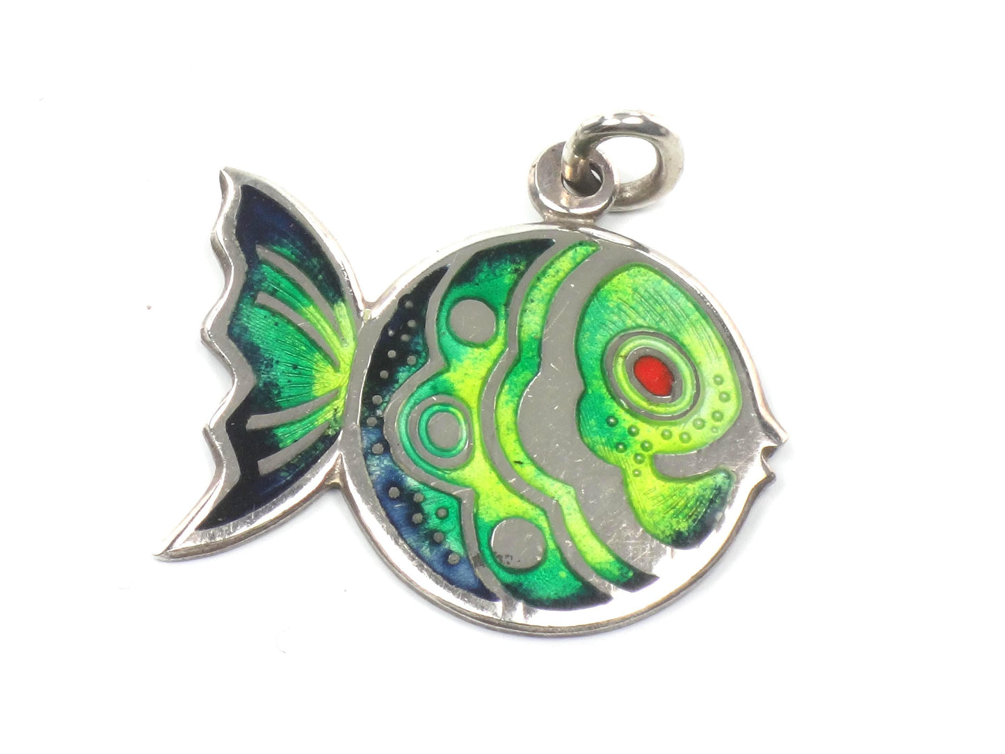Vintage Sterling Silver Cloisonne Fish Pendant: Made in Italy