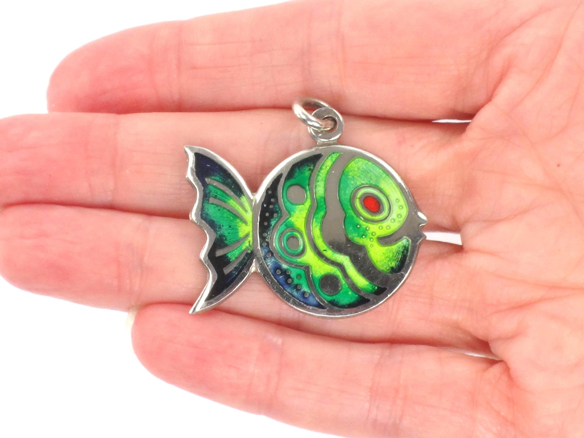Vintage Sterling Silver Cloisonne Fish Pendant: Made in Italy