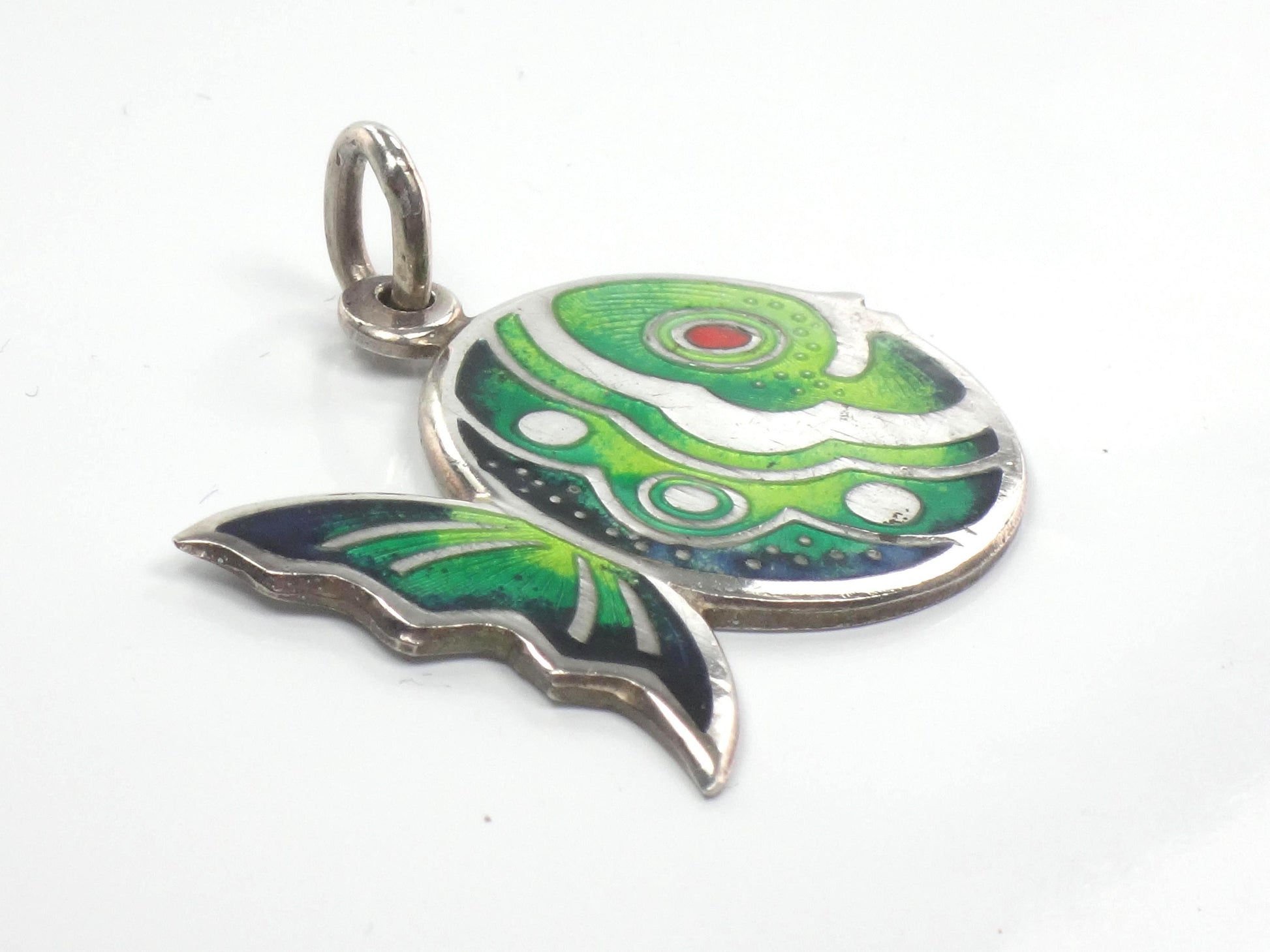 Vintage Sterling Silver Cloisonne Fish Pendant: Made in Italy