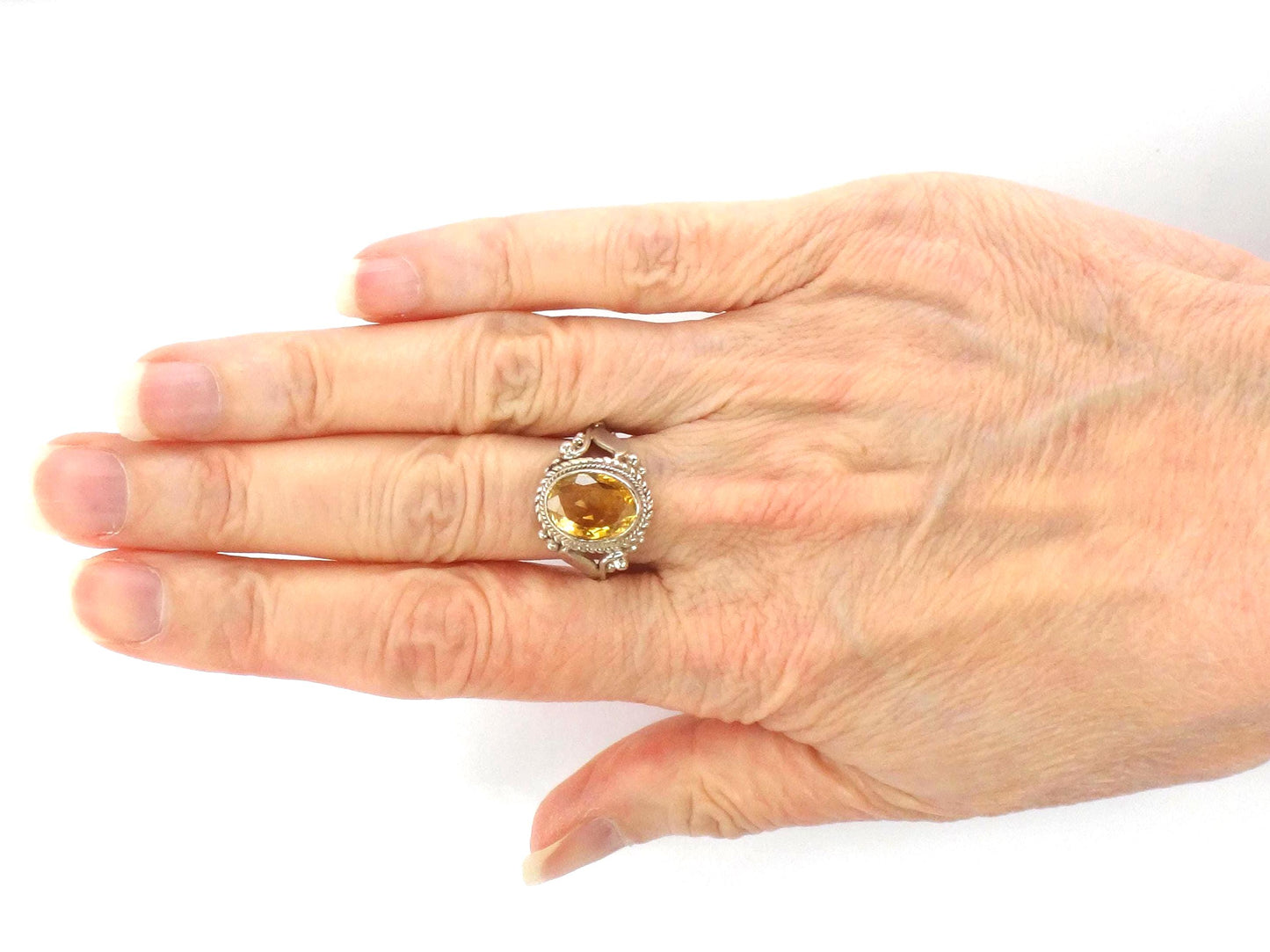 Vintage Sterling Silver Citrine Ring: November Birthstone, Size 5.75