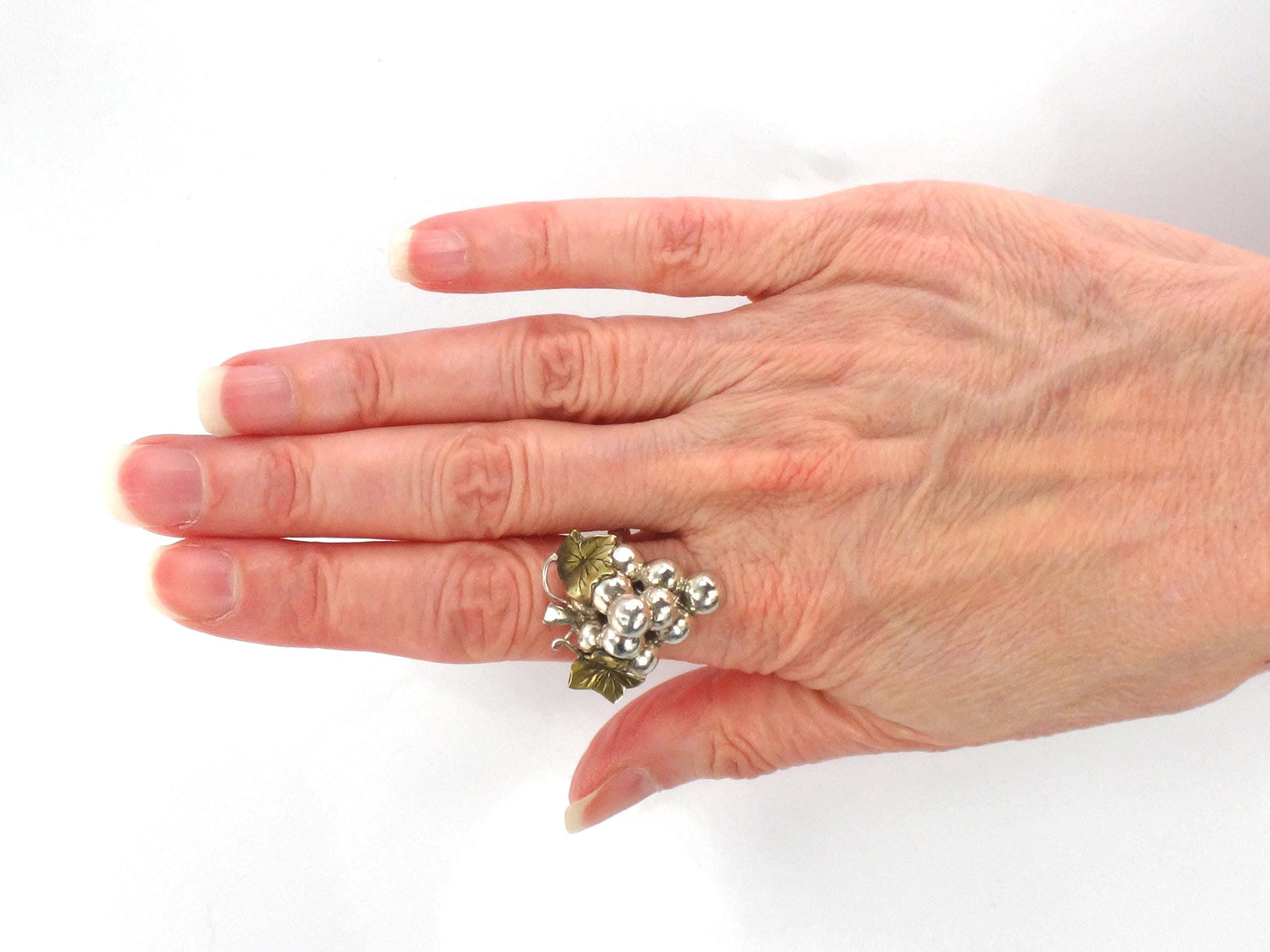 Vintage Sterling Silver Brass Grape Cluster Ring, Size 8