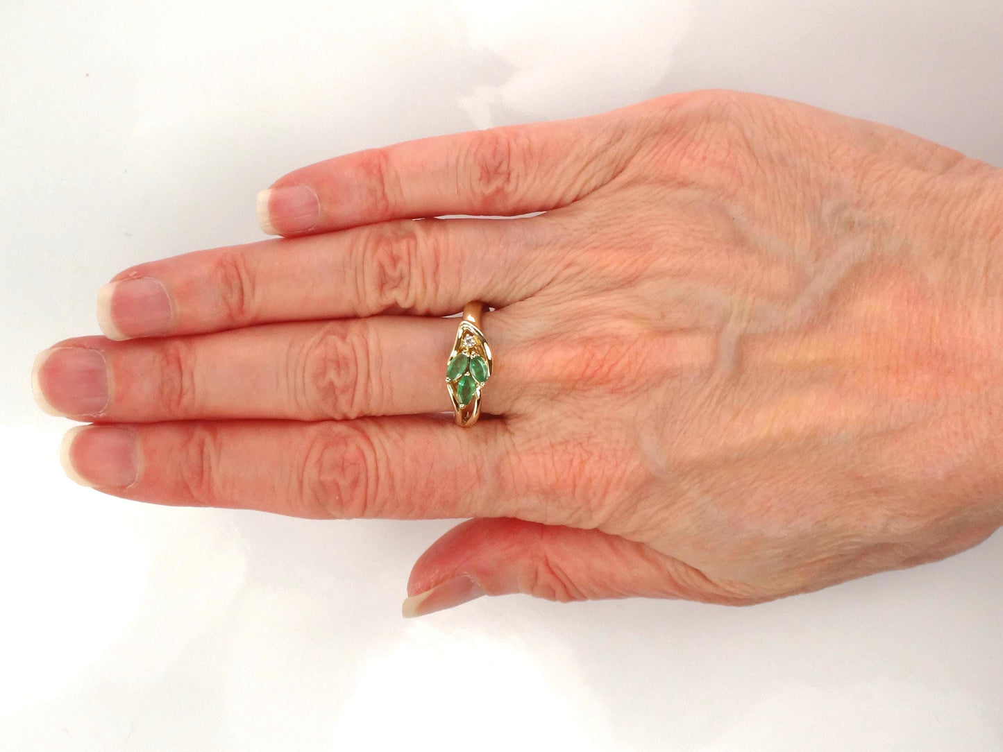 Vintage 14k Yellow Gold Emerald and Diamond Ring, Size 7.5