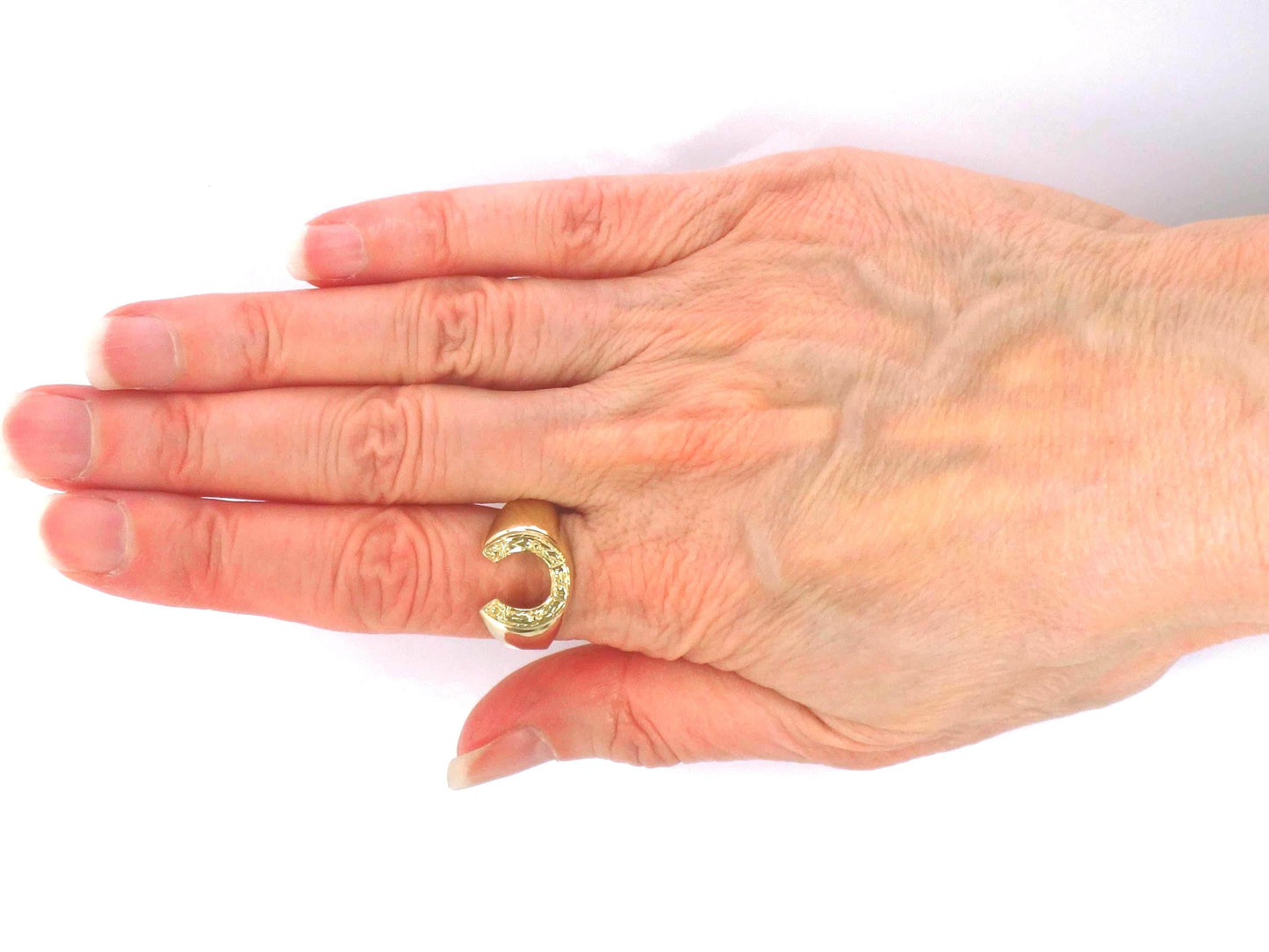 Vintage 14k Yellow Gold Horseshoe Ring for Good Luck, Size 9.25 Unisex