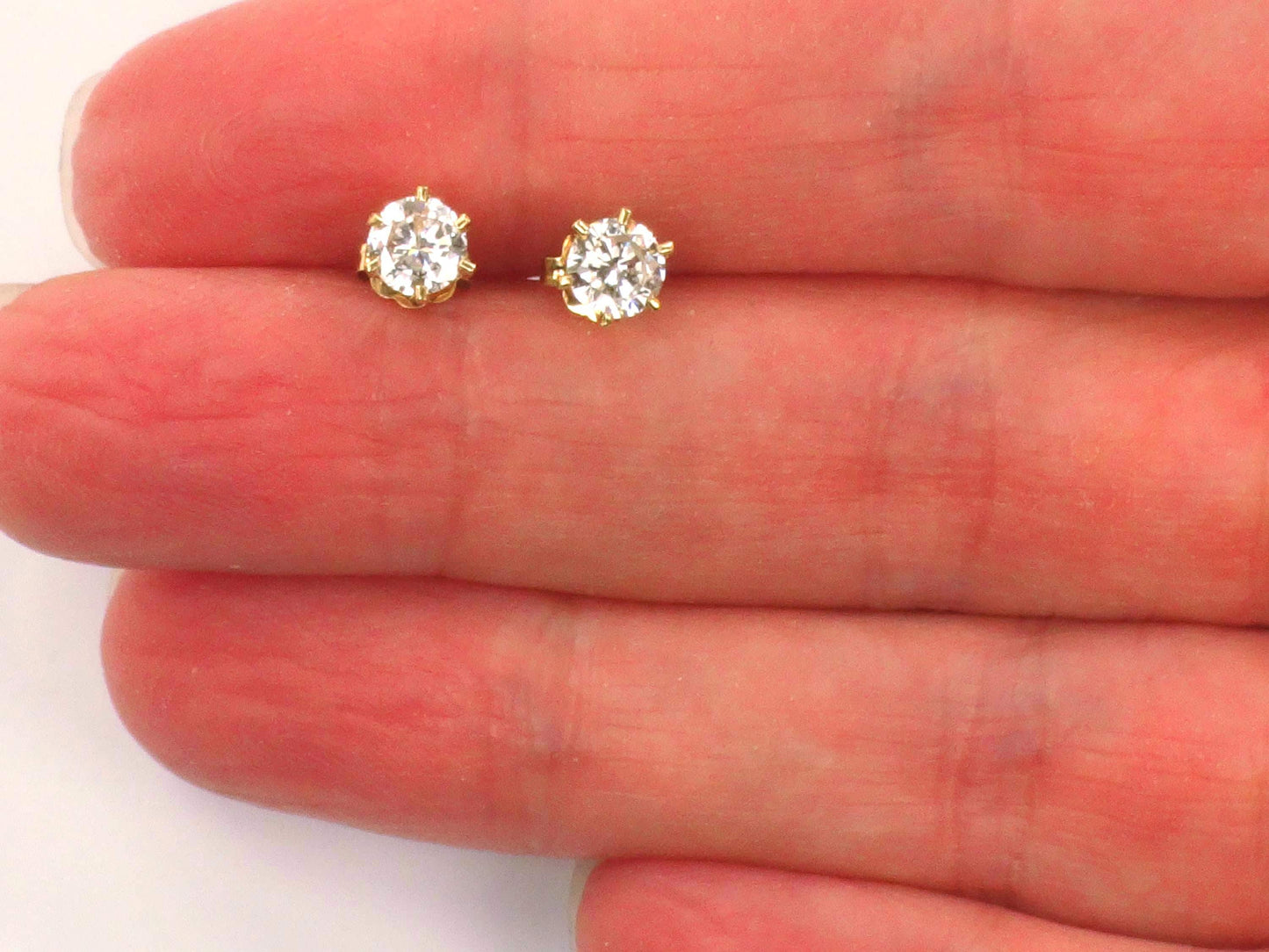Vintage 14k Yellow Gold Natural Diamond Stud Earrings, .75 TDW