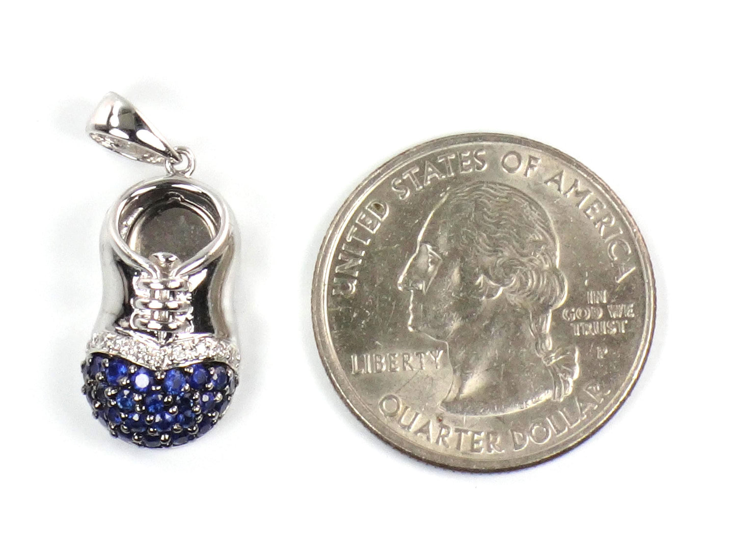 Vintage 14k White Gold Sapphire Diamond Baby Shoe Pendant, Bootie Charm for Mother