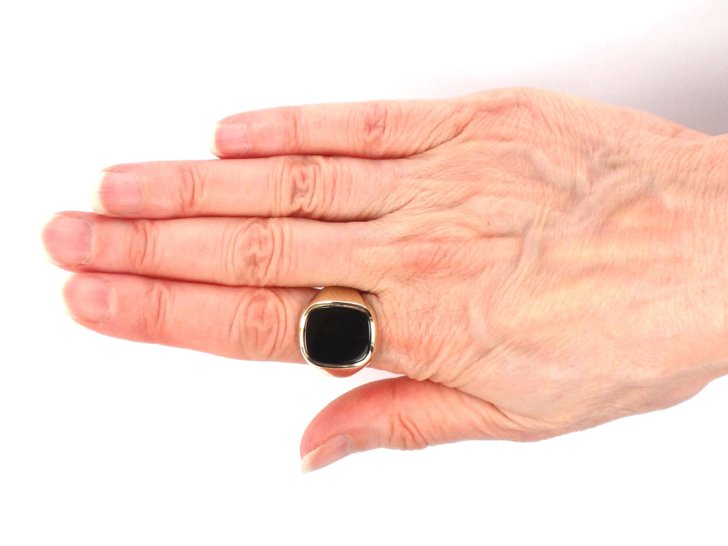 Vintage Men's 9k Yellow Gold Onyx Ring: London Hallmarks, Circa 1935, Size 11.25