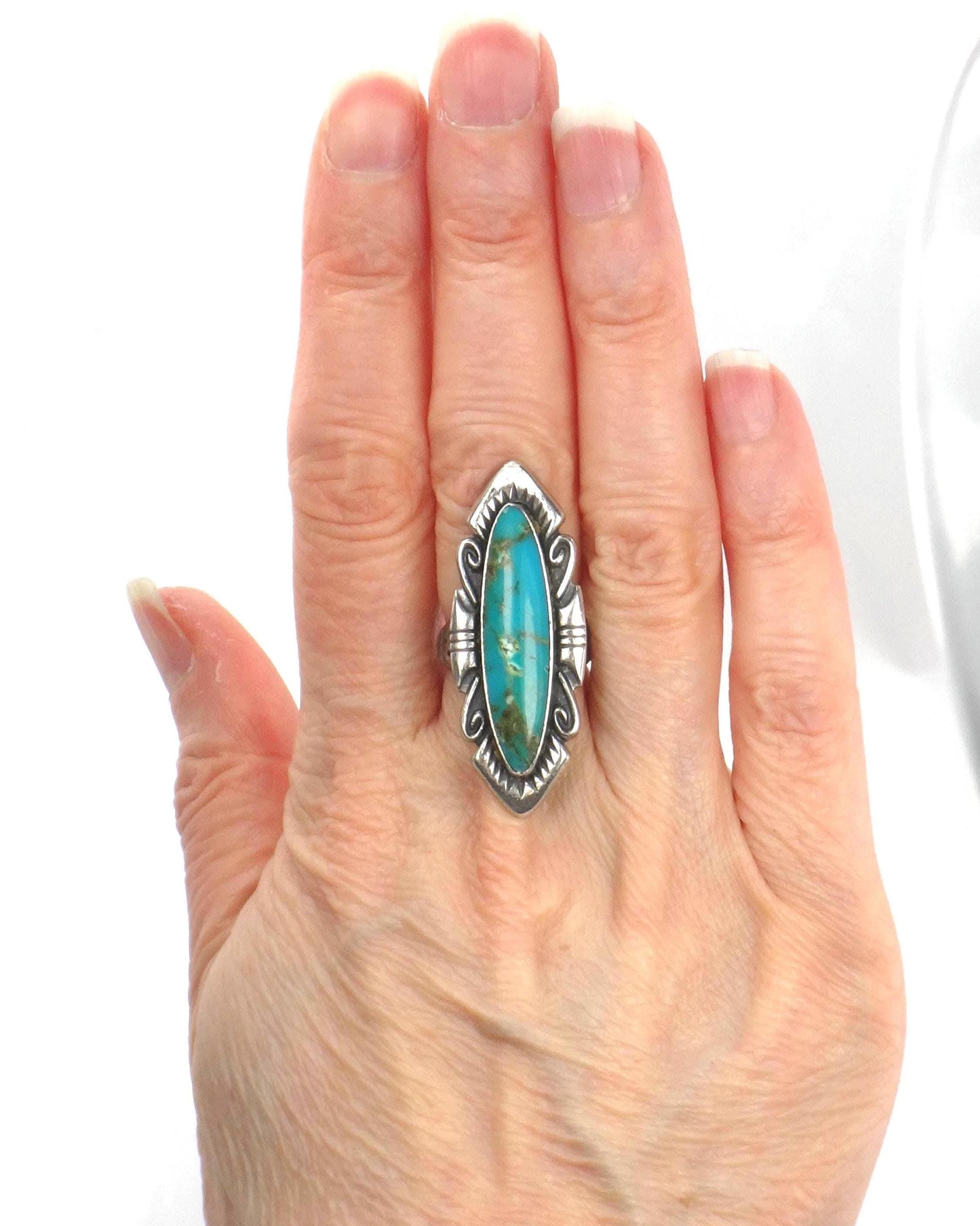 Vintage Sterling Silver Green Turquoise Ring by Bell Trading Post, Size 5