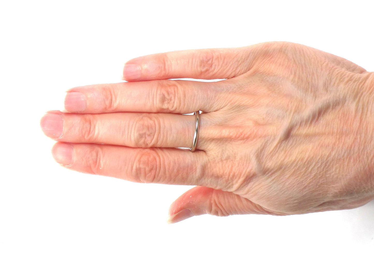 Vintage Thin Solid 14k White Gold Wedding Band, 2 MM Stacking Ring, Size 7.5