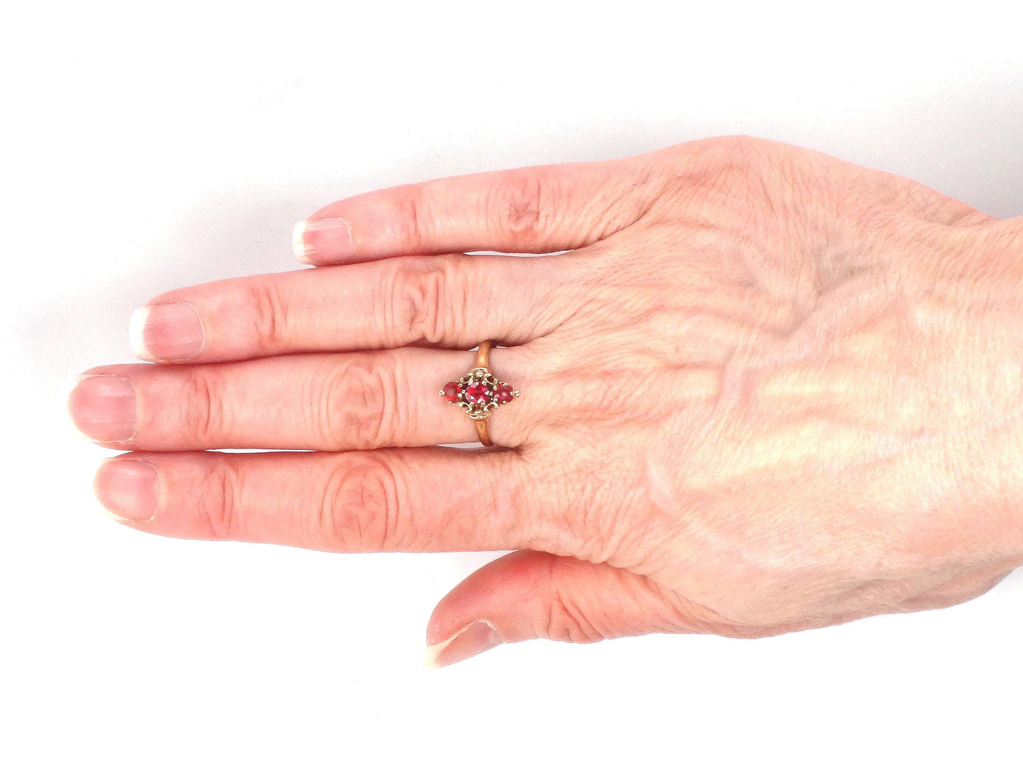 Antique 9k Yellow Gold Garnet Ring, Victorian Style Engagement