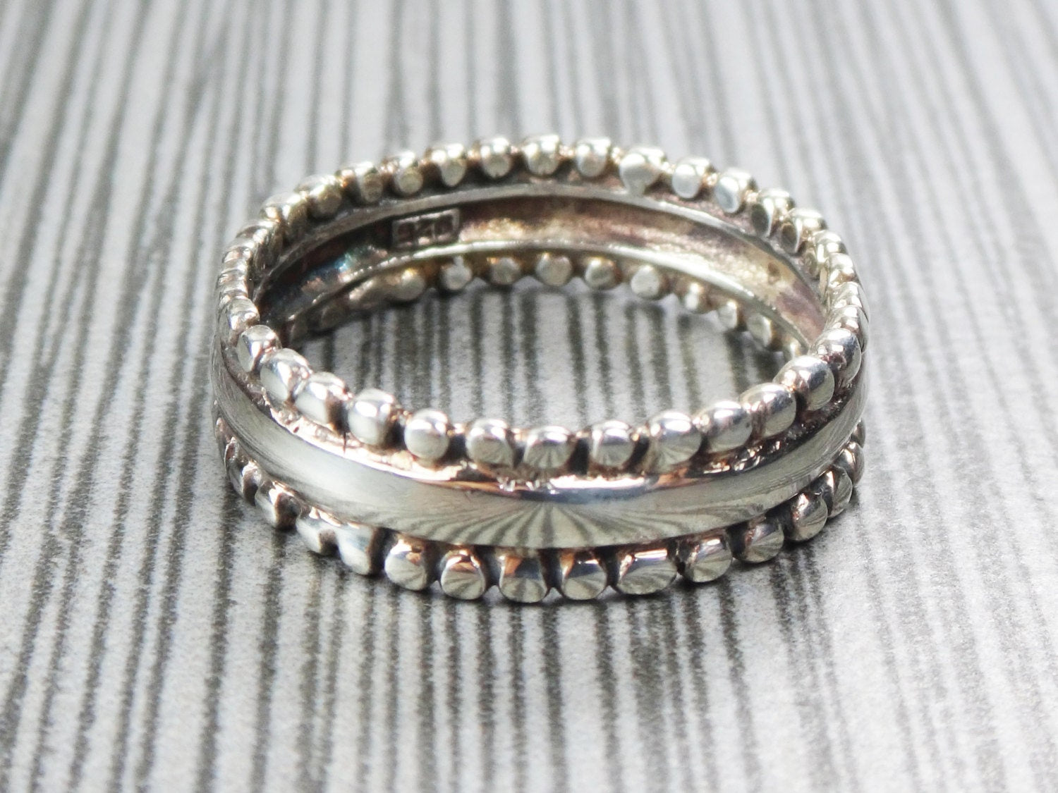 Vintage Large Handmade Sterling Silver Band Unisex Wide Wedding Ring 7mm Size 11.5