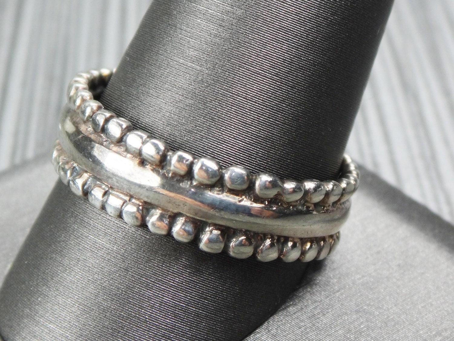 Vintage Large Handmade Sterling Silver Band Unisex Wide Wedding Ring 7mm Size 11.5