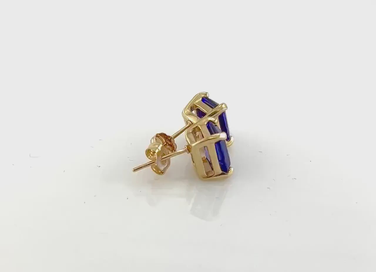 Vintage 14k Yellow Gold Purple Blue Spinel Stud Earrings