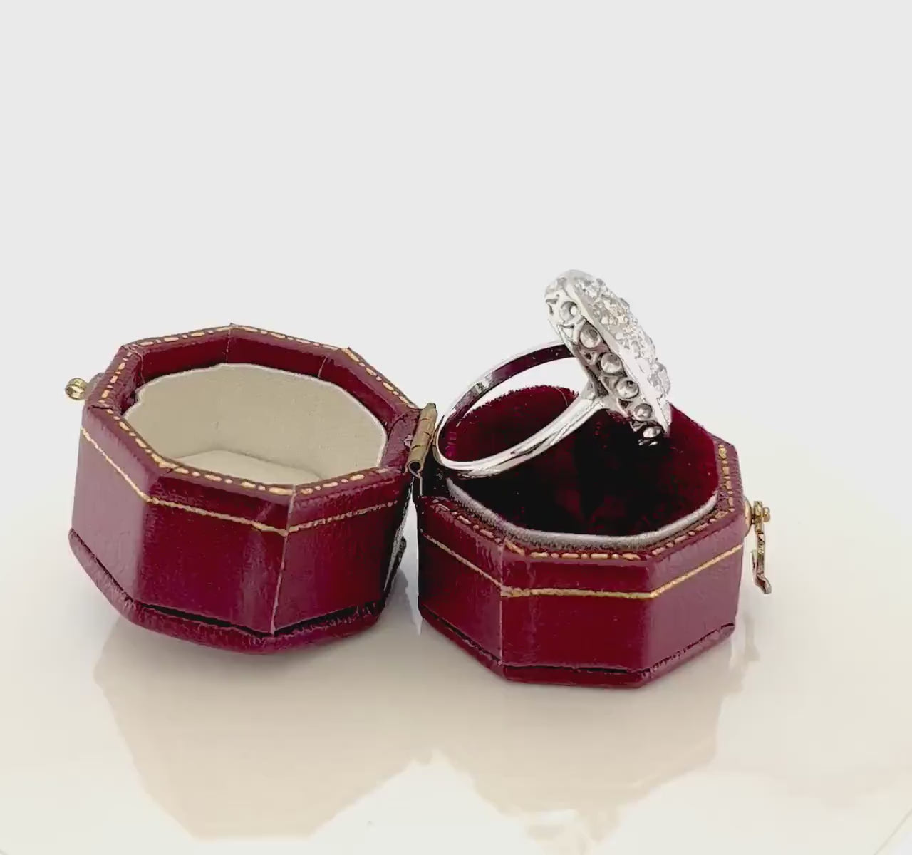 Vintage 14k White Gold Diamond Cluster Ring: Old Mine & Brilliant Cut