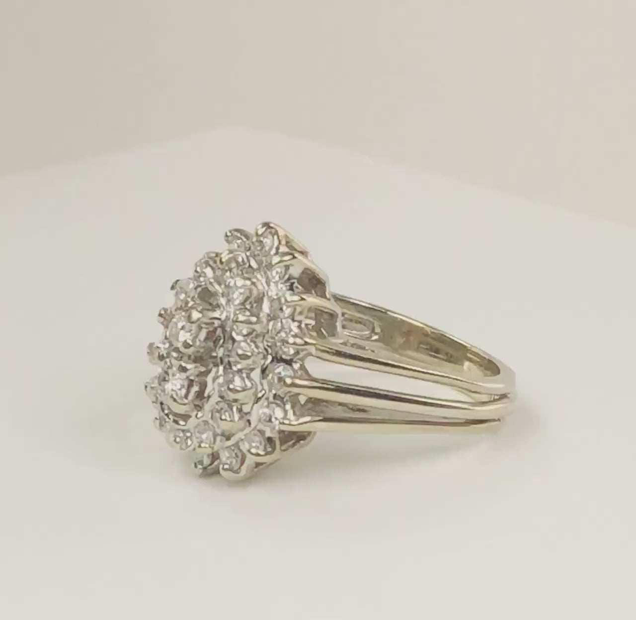 Vintage Pear Shaped Diamond Cluster Ring: 14k White Gold Statement Ring, 1 CT TDW