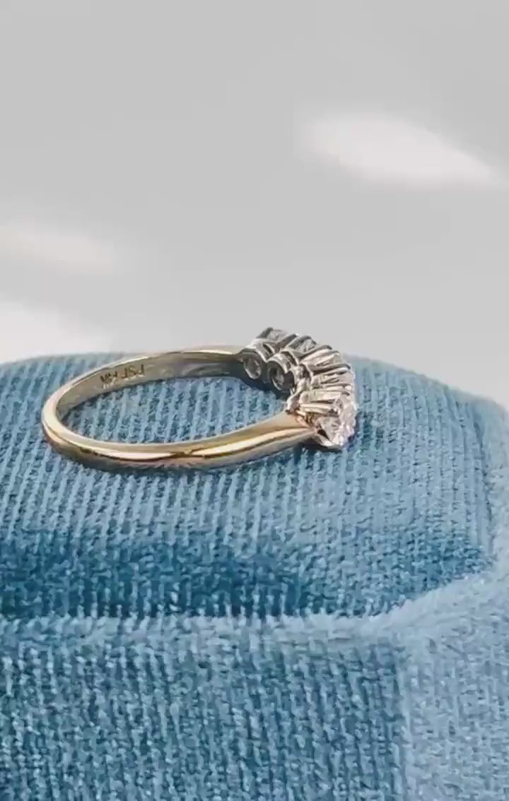 Vintage 14k Gold Diamond Wedding Band - Five Stone Ring, 1.0 CTS, Size 6.75