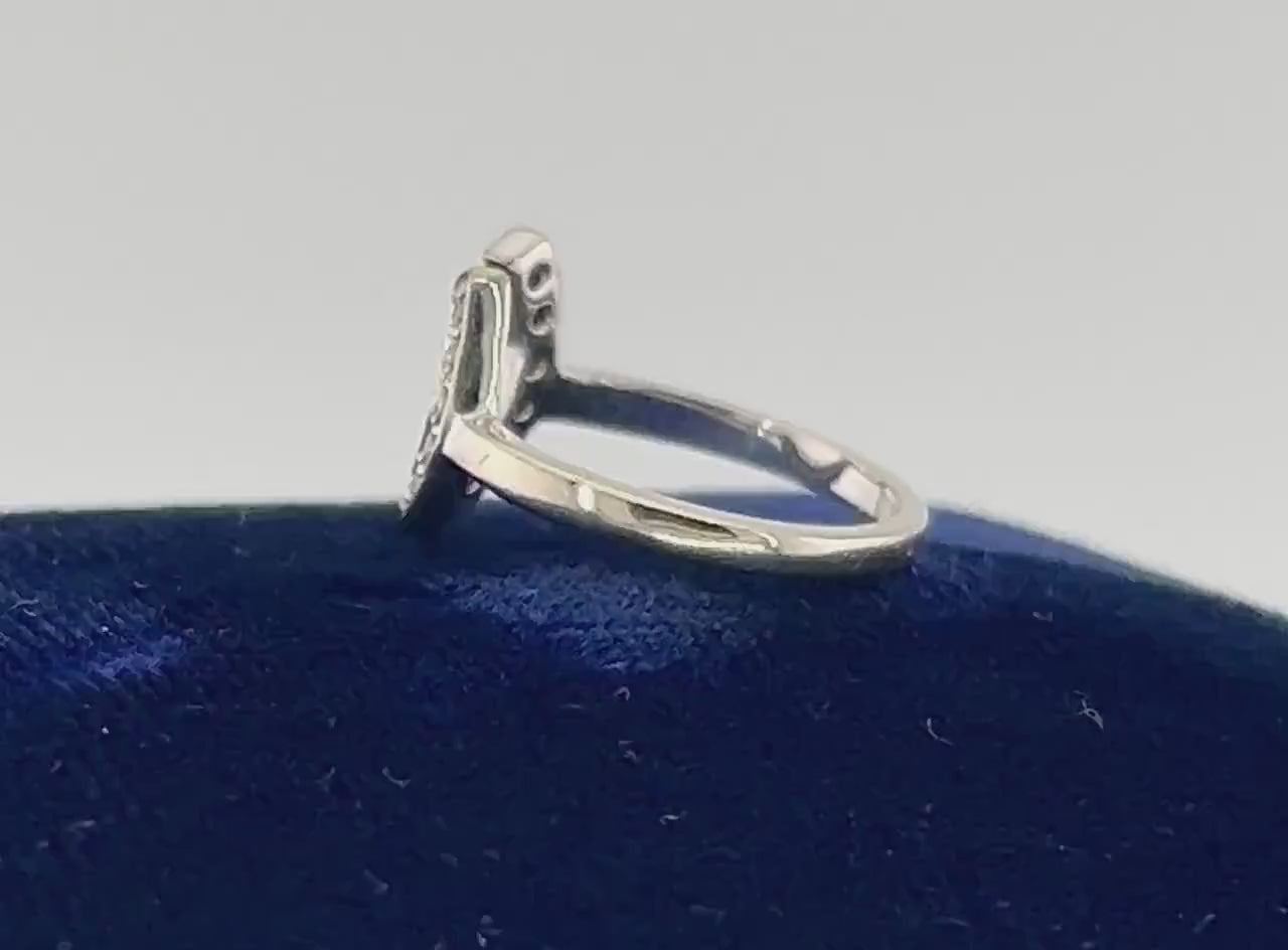 Vintage 14k White Gold Natural Diamond Horseshoe Ring, Good Luck Ring Size 6.5