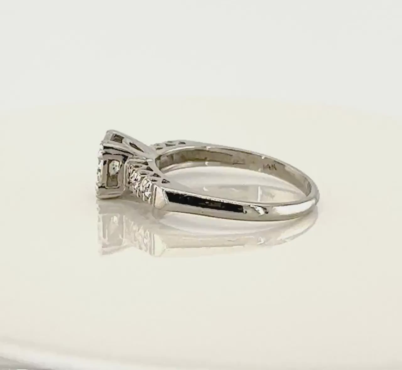 Vintage 14k White Gold Diamond Engagement Ring: Mid-Century, 0.5 Carat Center, Size 8.5