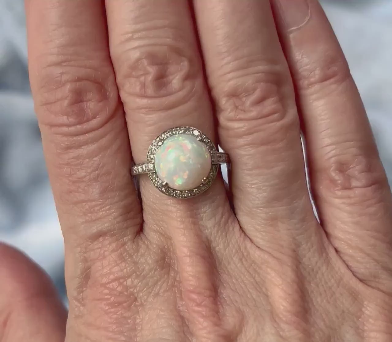 Vintage Platinum Opal Diamond Ring: October Birthstone, Circa 1930