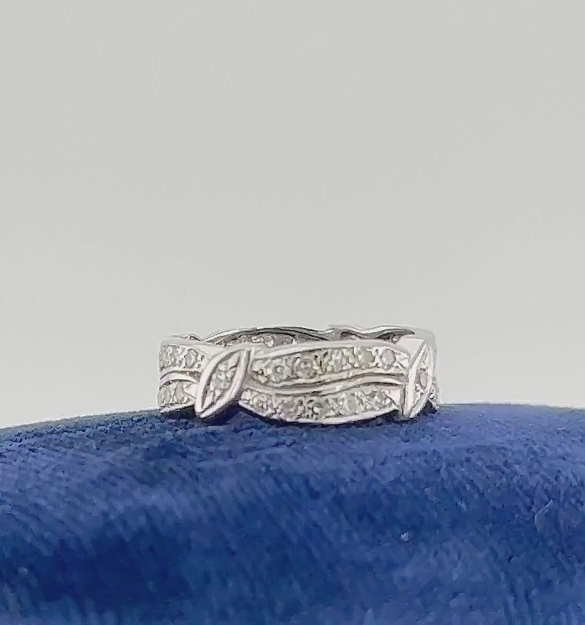 Diamond Eternity Ring, Vintage 14k White Gold Natural Stone Retro Wedding Band Size 7.25