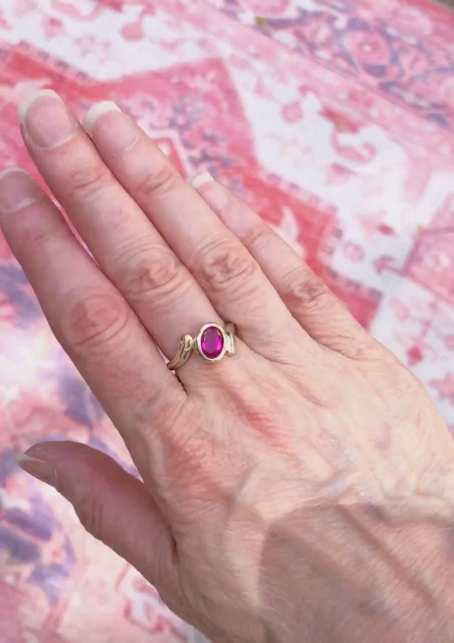 Vintage 14k Yellow Gold Solitaire Ruby Ring July Birthstone Ring Size 6