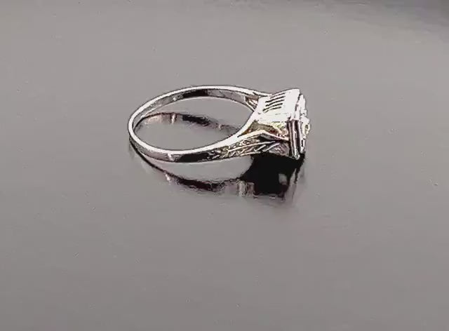 Vintage Art Deco 14k White Gold Diamond Engagement Ring, Size 6.5