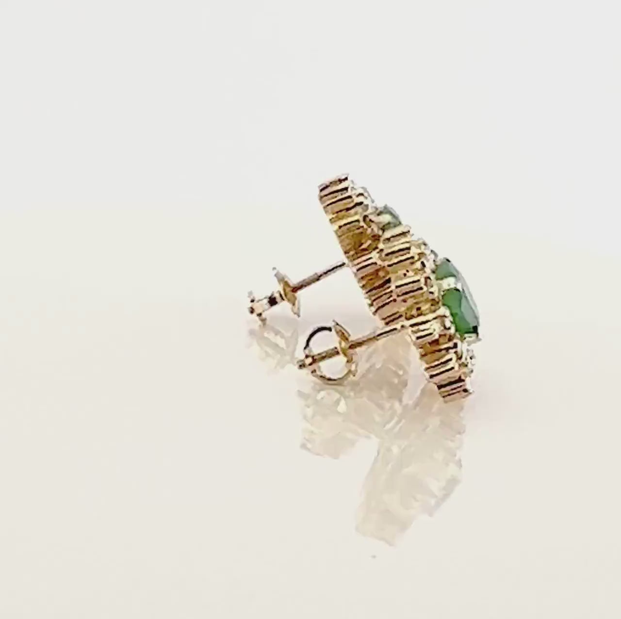 Vintage 18k Gold Emerald Diamond Halo Stud Earrings