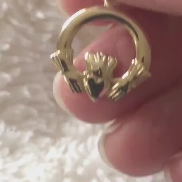 Vintage Solid 9k Yellow Gold Claddagh Pendant, Small Irish Claddagh Charm