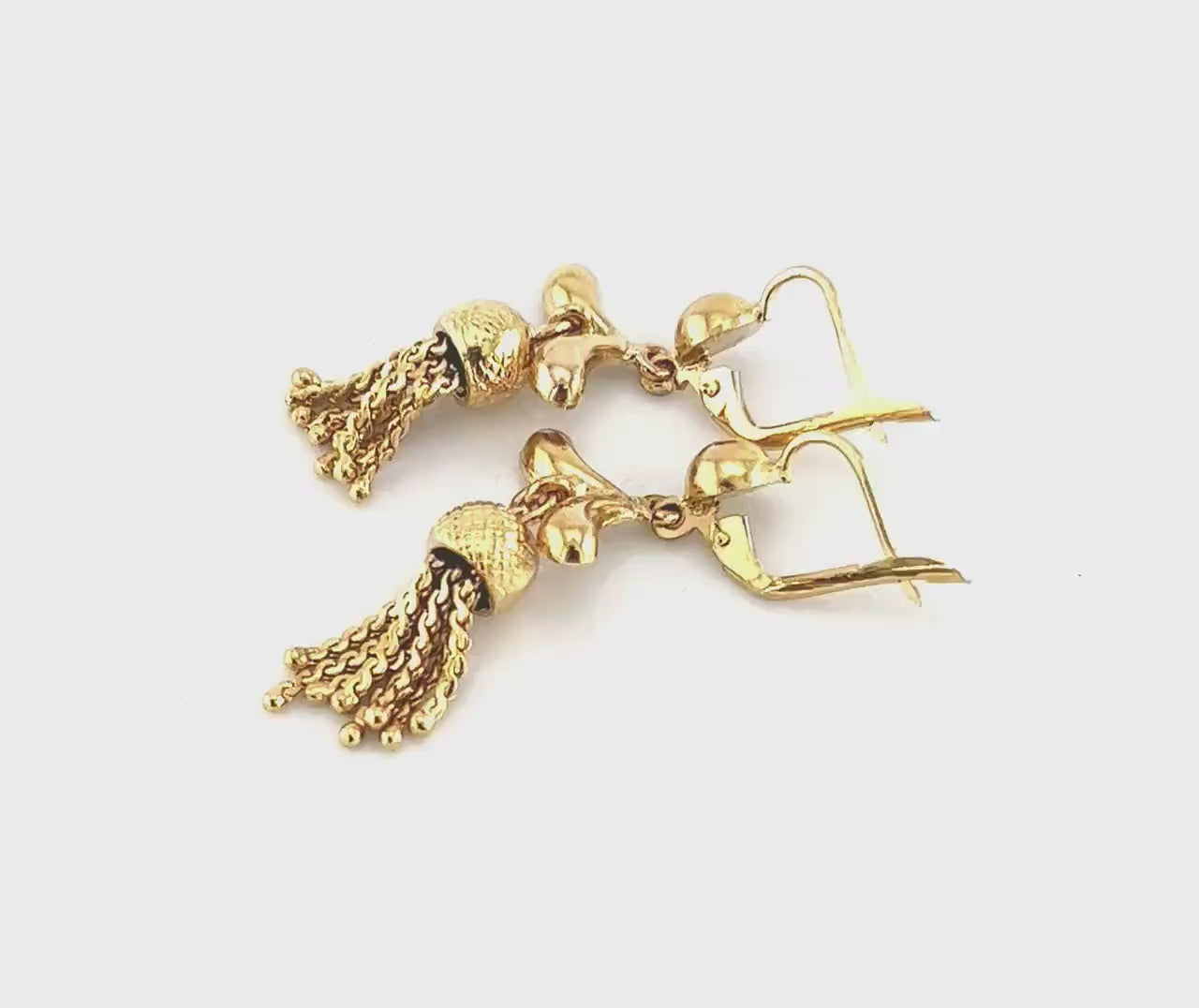 Vintage 18k Yellow Gold Tassel Dangle Earrings Fringe Earrings with Latch Backs