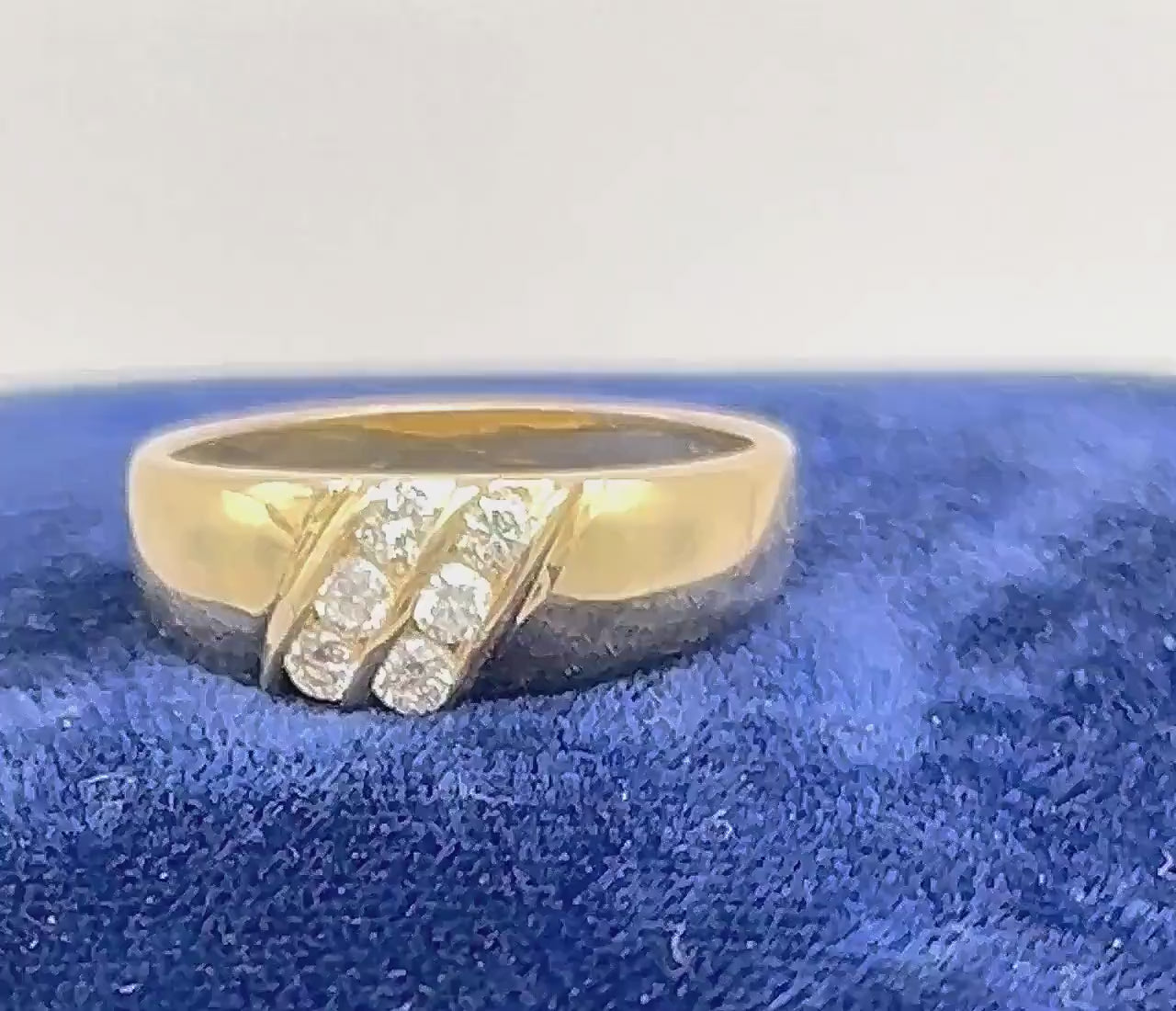 Vintage 14k Yellow Gold Two Row Natural Diamond Ring, Size 8 Diamond Band