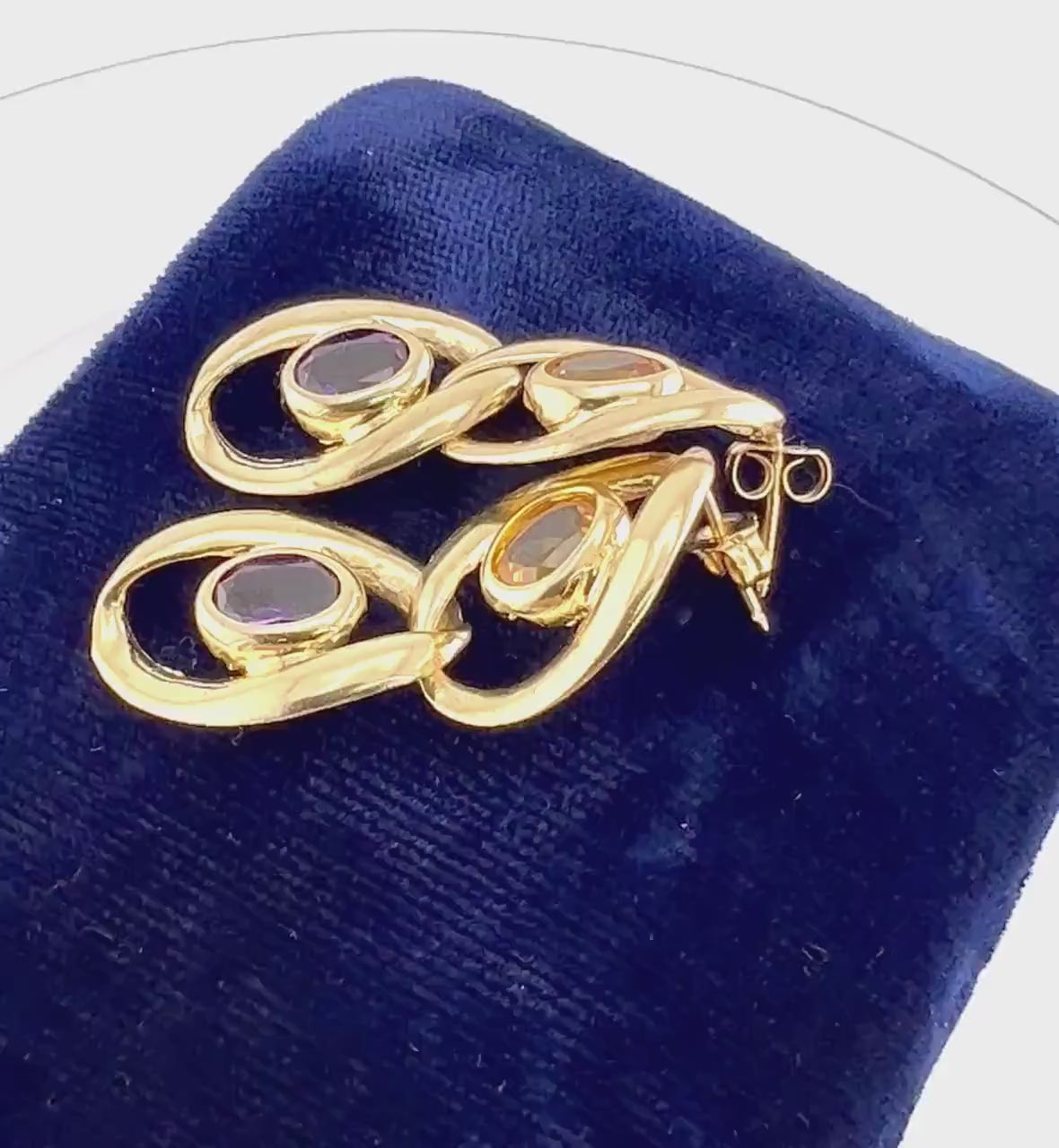 Vintage Large 14k Gold Purple and Yellow Sapphire Dangle Earrings