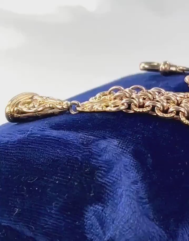 Antique Rolled Gold Plate Watch Fob & Chain:  For Victorian Pocket Watch, Swivel Clasp