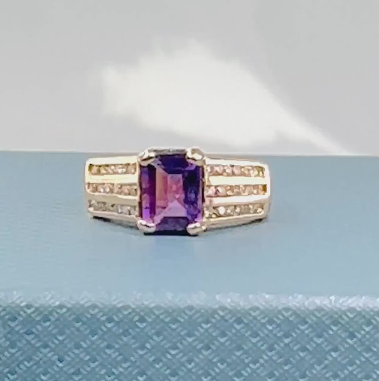 Vintage 14k Gold Amethyst Diamond Ring - February Birthstone, Size 6 1/4
