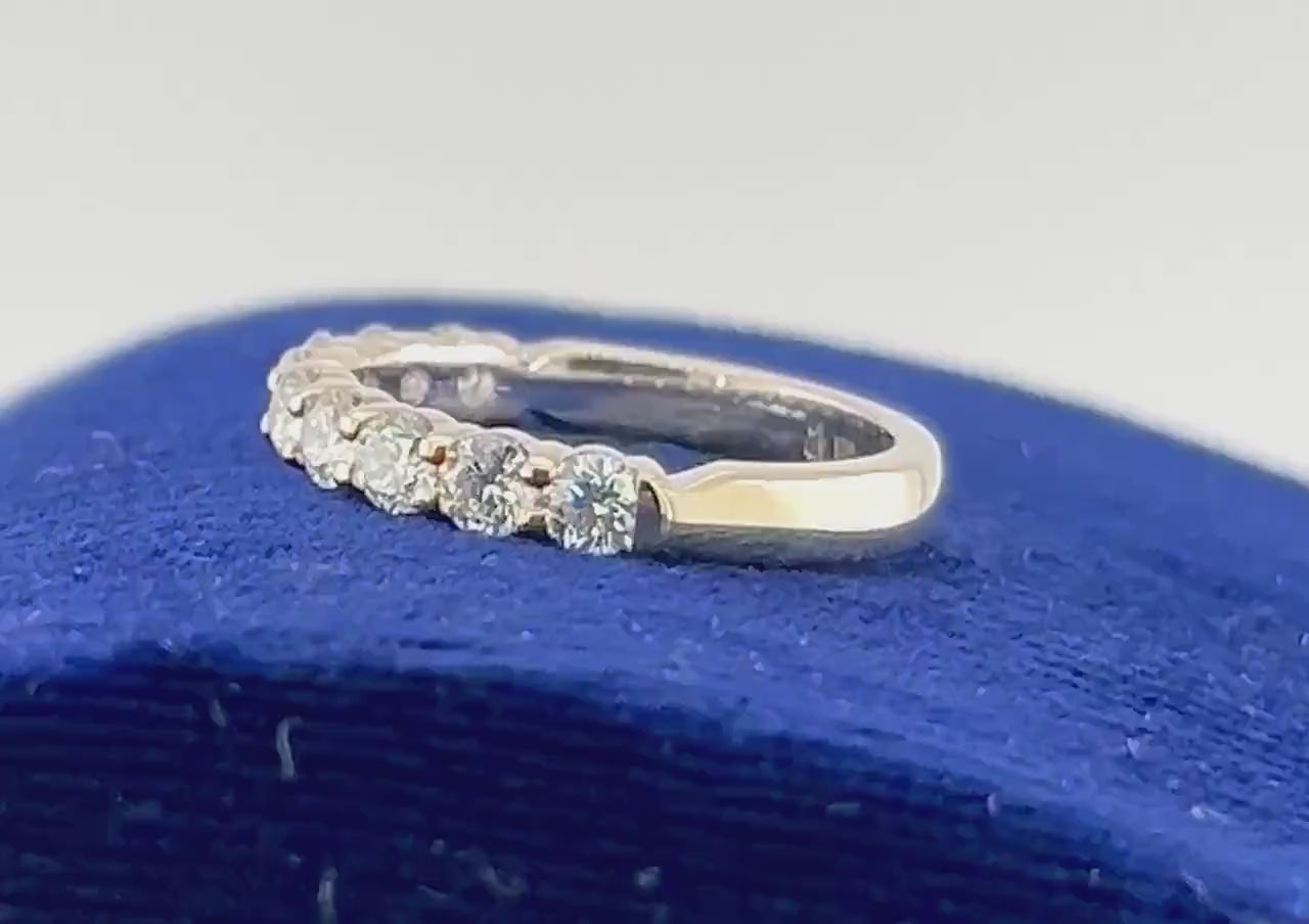 Vintage 14k White Gold Diamond Wedding Band - 1.08 CT, Size 6.5