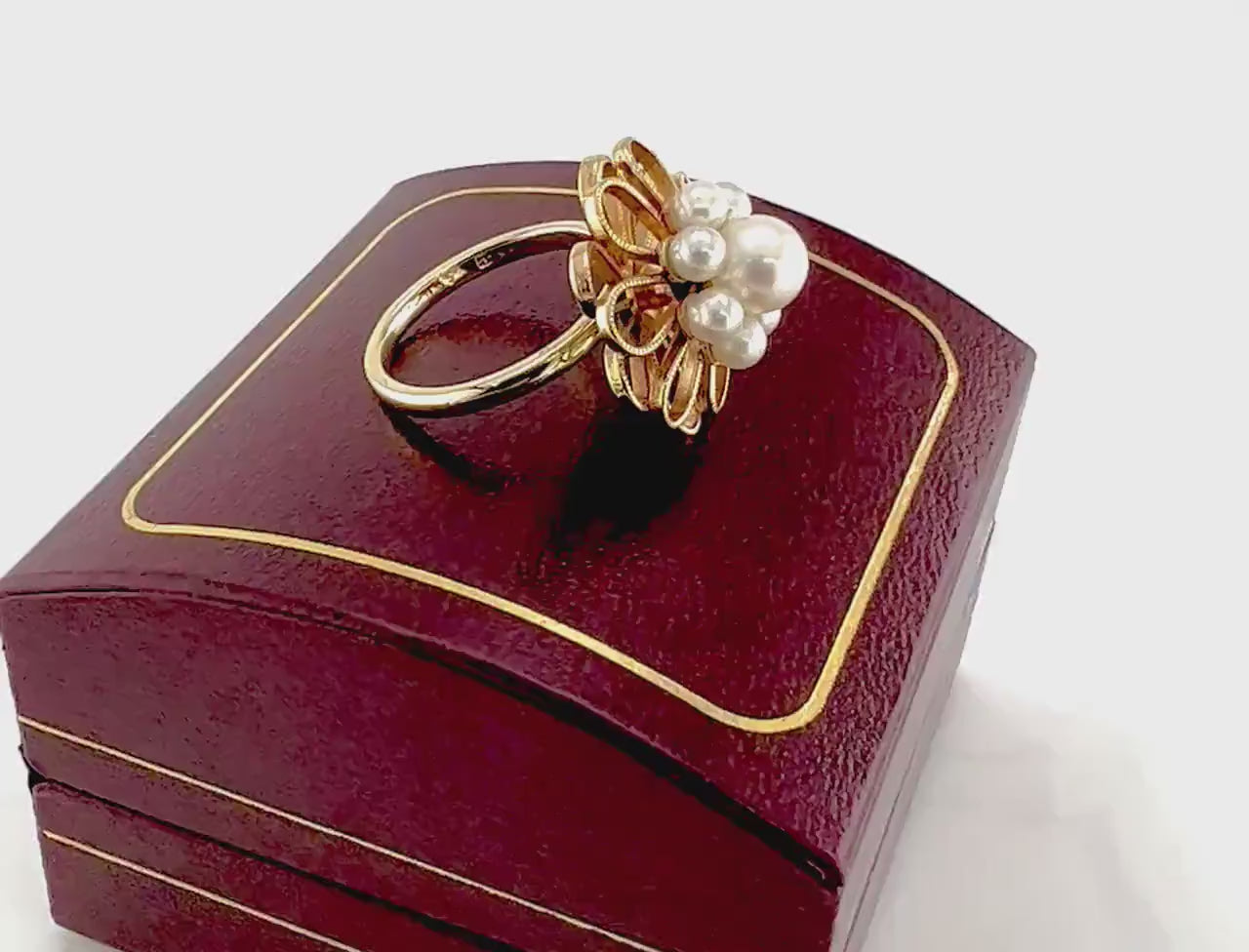 Vintage 14k Yellow Gold Cultured Pearl Floral Ring, June Birthstone Ring, Size 4.5
