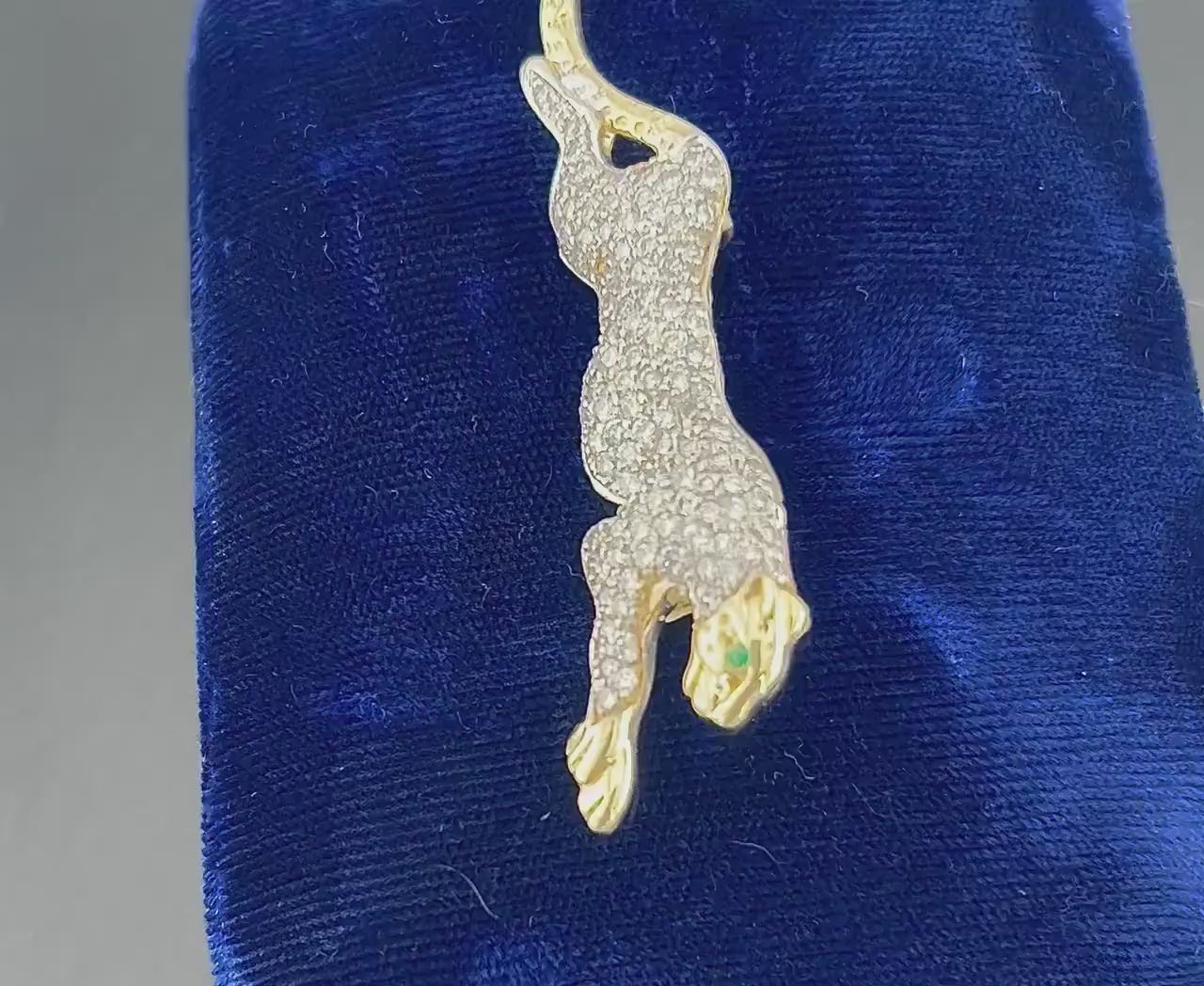 Vintage Large 14k Gold Pave Natural Diamond Cheetah Panther Slide Pendant