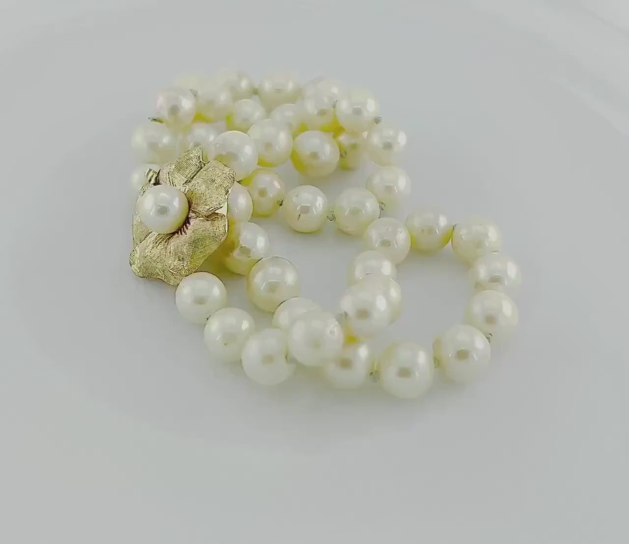 Vintage 14k Gold Cultured Pearl Choker: Floral Clasp Bridal Necklace