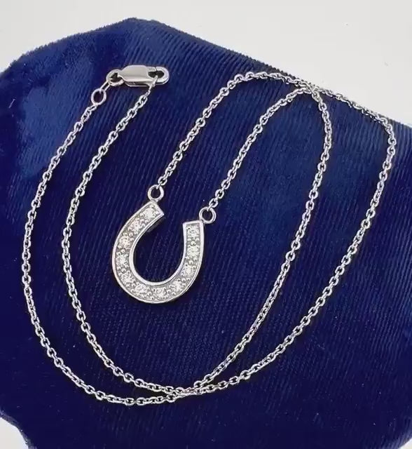 Vintage 14k White Gold Large Natural Diamond Horseshoe Necklace Approximately 1.25 CTS TDW 19.5"