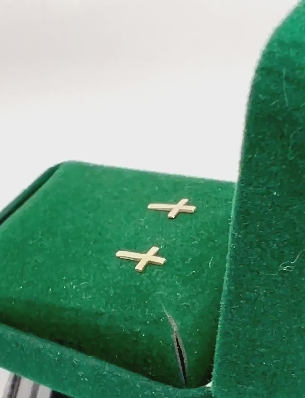 14k Yellow Gold Cross Earrings - Small Studs - Vintage Fine Jewelry