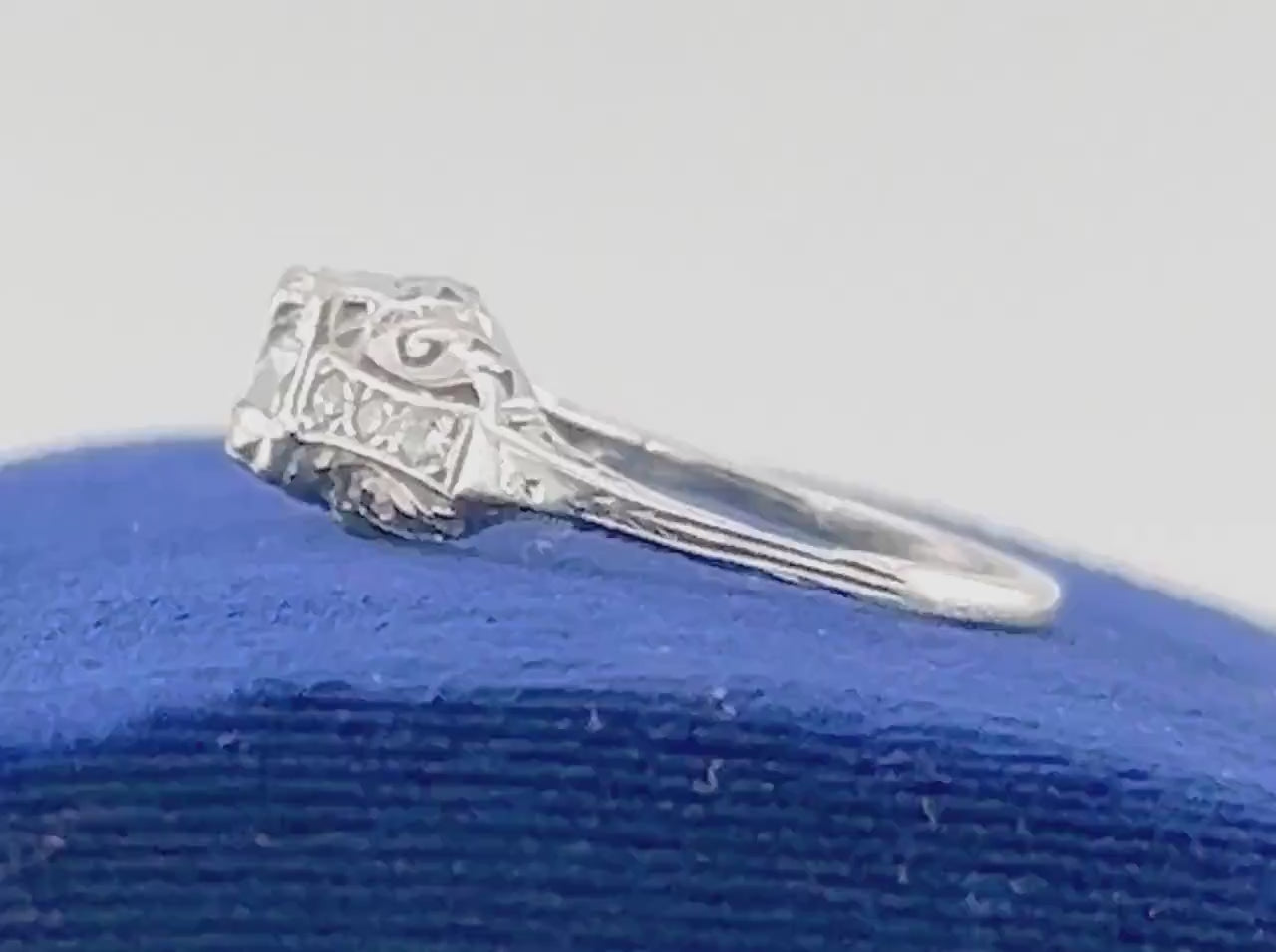 Art Deco .55 Carat Diamond Engagement Ring: 14k White Gold Filigree, Old European Cut
