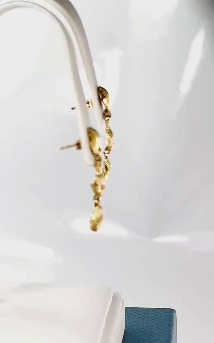 Vintage 14k Yellow Gold Sea Life Dangle Earrings: Shell & Fish