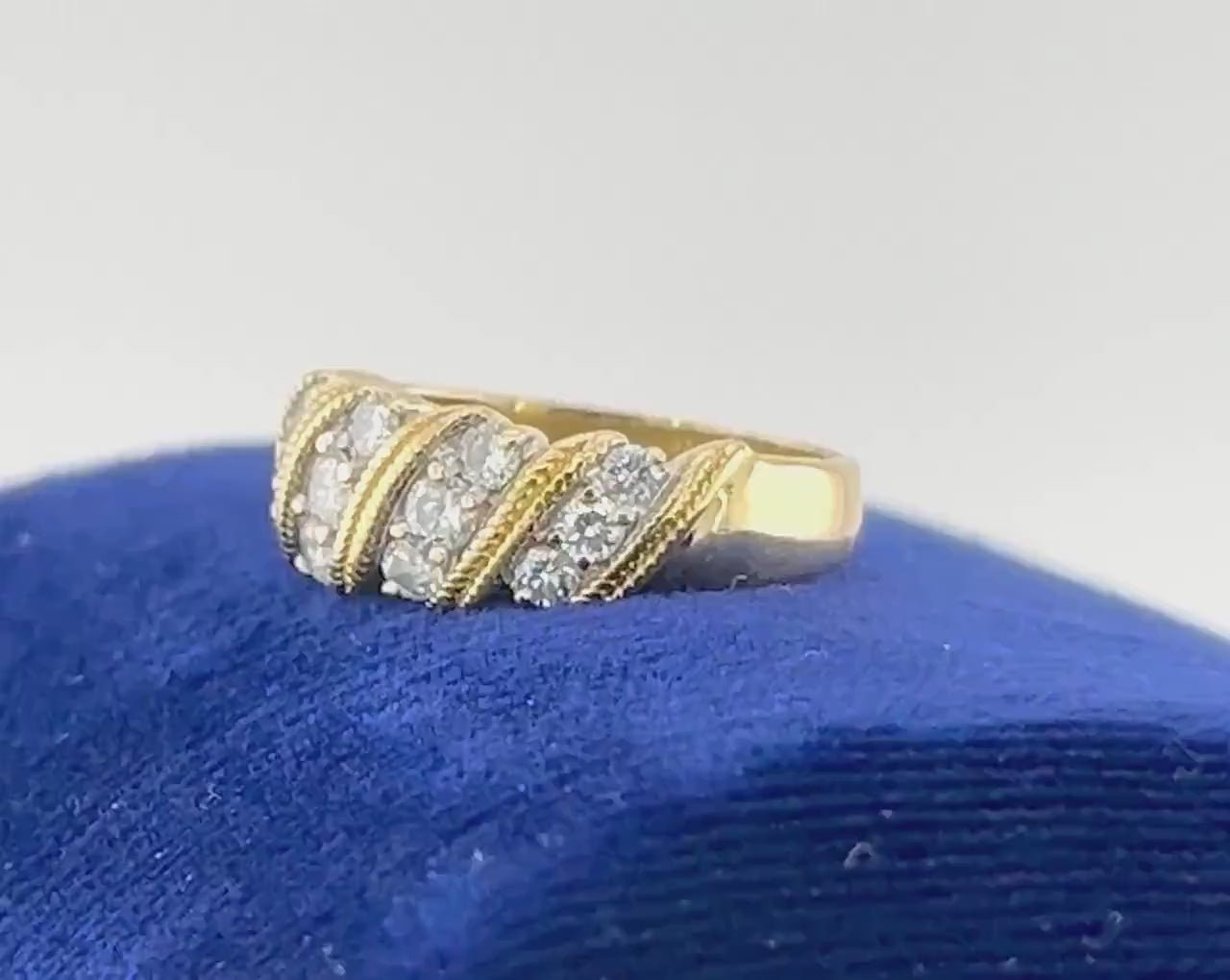 Vintage 18k Yellow Gold Diamond Wedding Band Ring, 1 Carat, Size 7.25