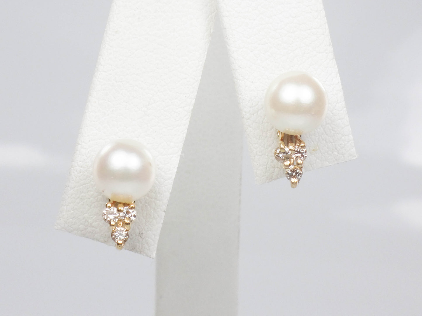 Vintage 14k Yellow Gold Cultured Pearl and Diamond Stud Earrings, June Birthstone Earrings