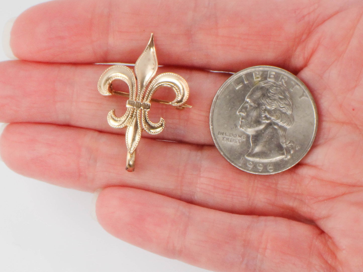 Victorian 14k Yellow Gold Fleur de Lis Brooch, Watch Pin or Charm Holder