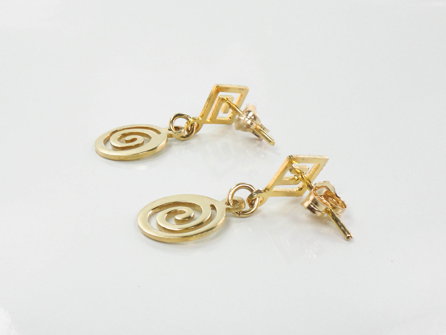 Vintage Solid 14k Yellow Gold Swirl Dangle Earrings