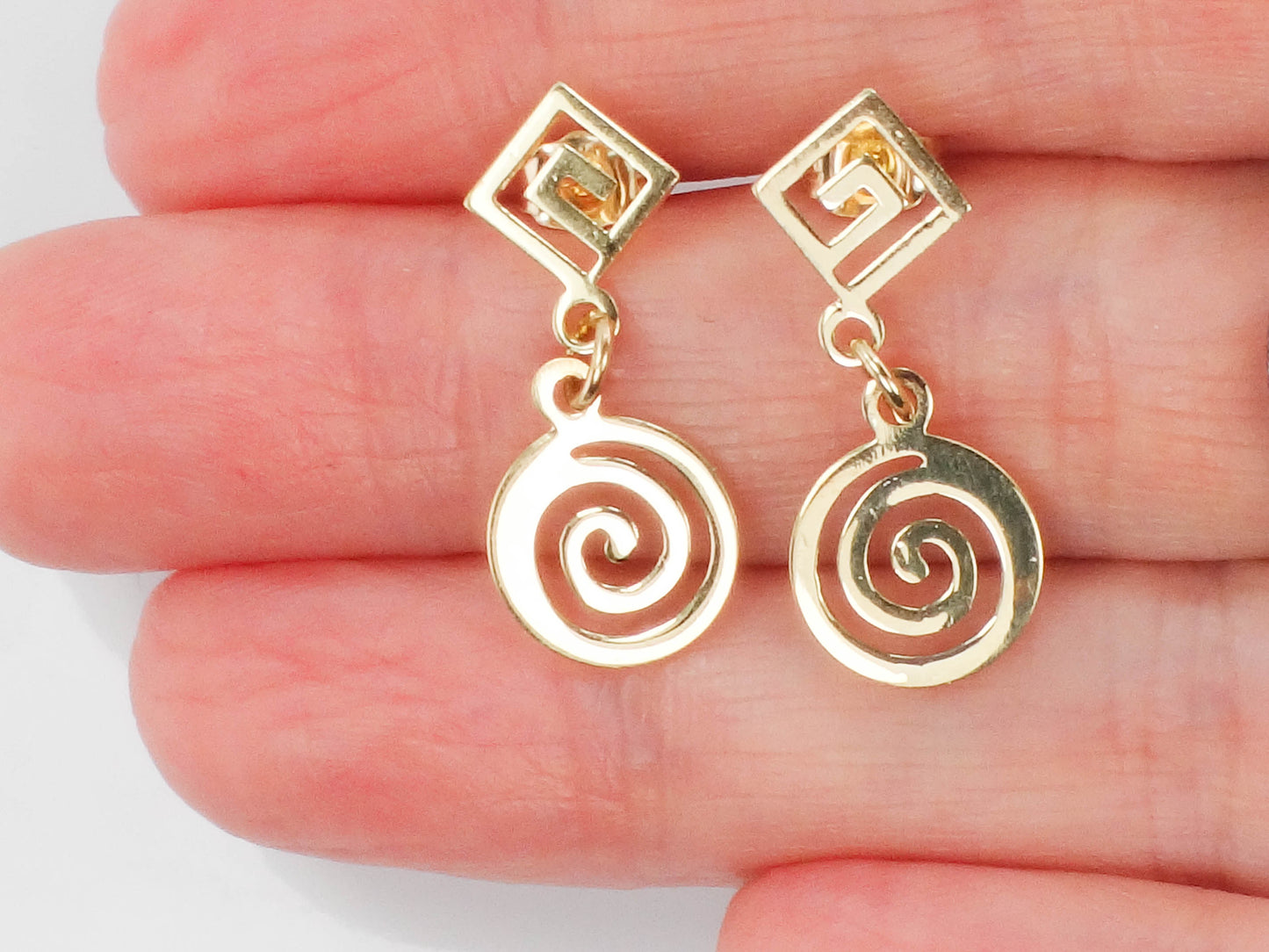 Vintage Solid 14k Yellow Gold Swirl Dangle Earrings
