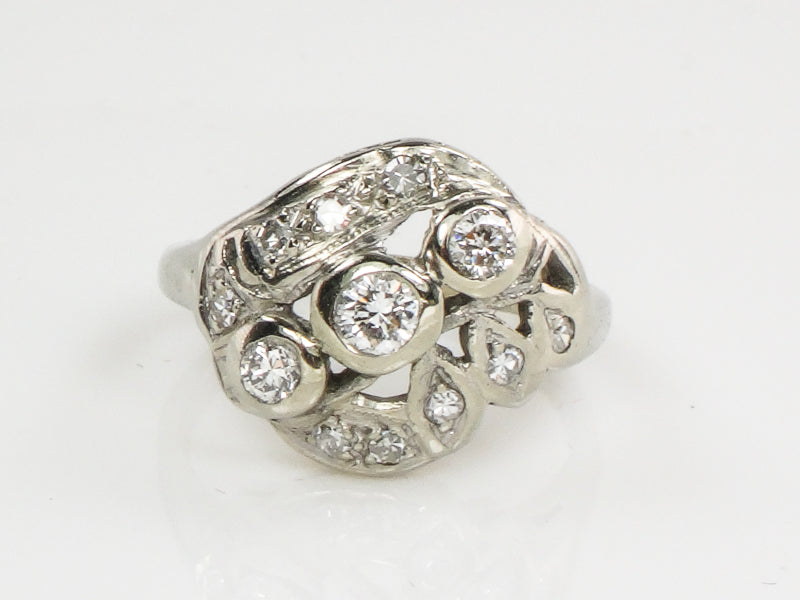 Vintage Art Deco 14k White Gold Diamond Cluster Dinner Ring