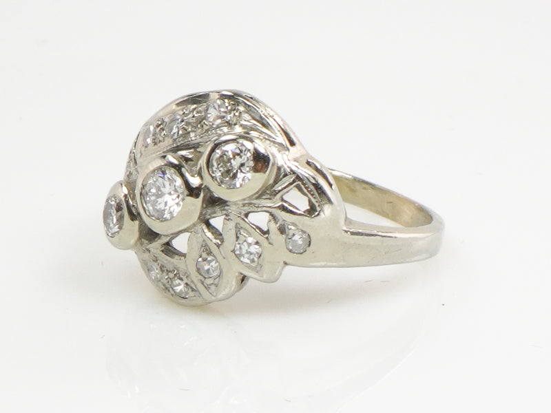 Vintage Art Deco 14k White Gold Diamond Cluster Dinner Ring