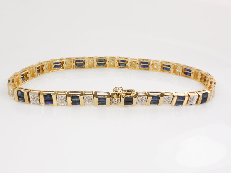 Vintage 14k Two Tone Gold Natural Blue Sapphire and Diamond Bracelet 7 1/4"