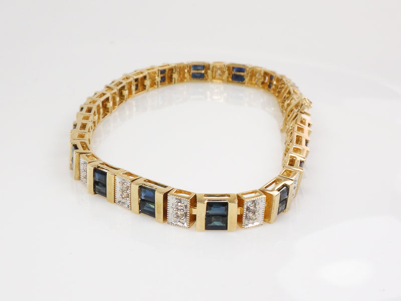 Vintage 14k Two Tone Gold Natural Blue Sapphire and Diamond Bracelet 7 1/4"