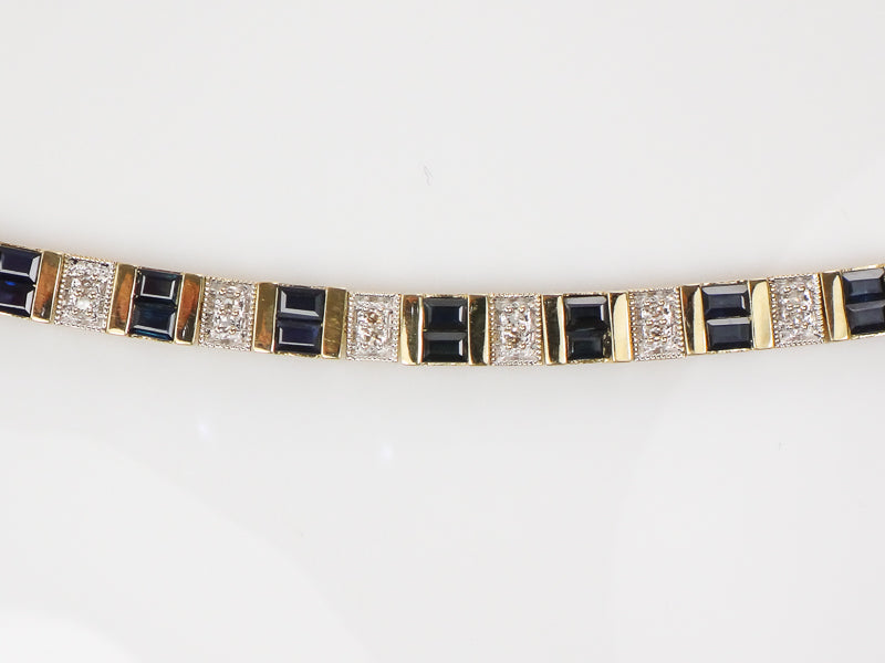 Vintage 14k Two Tone Gold Natural Blue Sapphire and Diamond Bracelet 7 1/4"